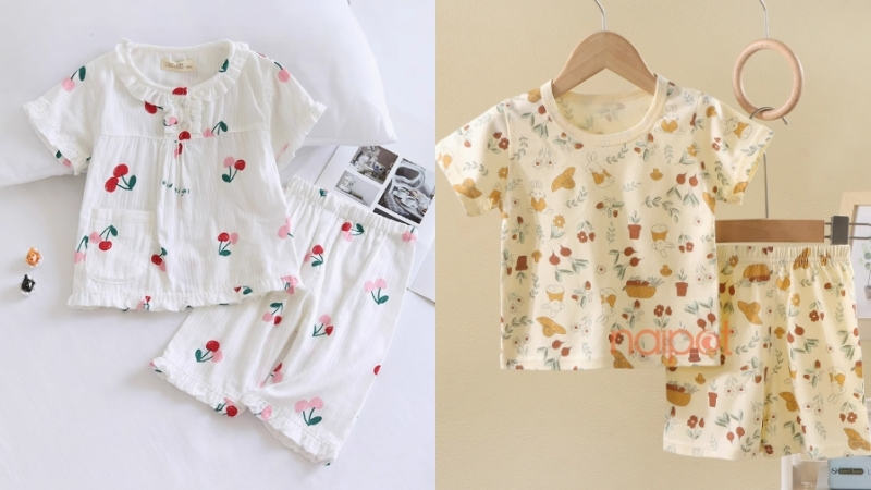 Đồ ngủ trẻ em Trung Quốc cotton cộc tay 