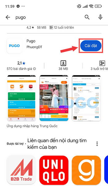 Cài đặt App Pugo Cài đặt App Pugo
