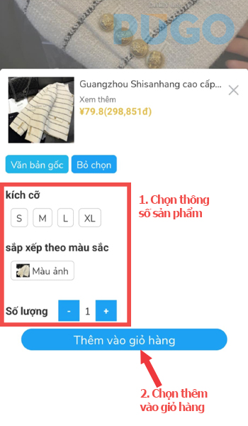 chọn thông số và thêm vào giỏ hàng chọn thông số và thêm vào giỏ hàng