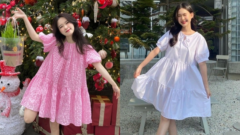 Babydoll tay bồng, cổ vuông 