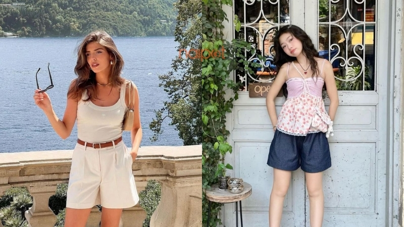 Áo hai dây phối cùng quần short  Áo hai dây phối cùng quần short