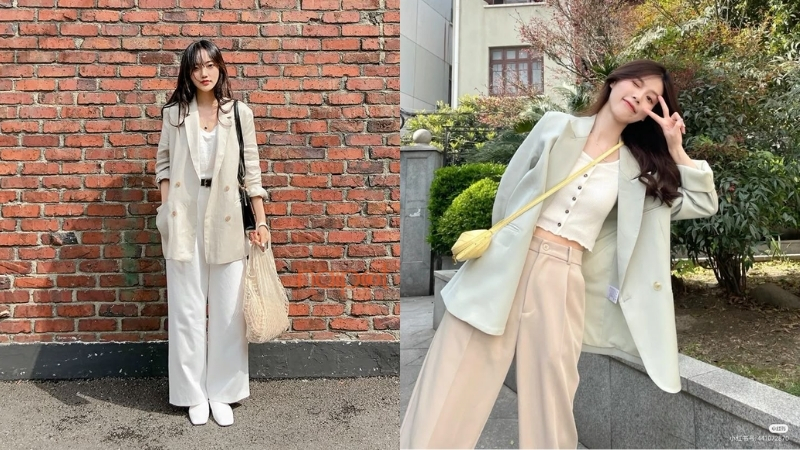Phối áo hai dây cùng áo blazer  Phối áo hai dây cùng áo blazer