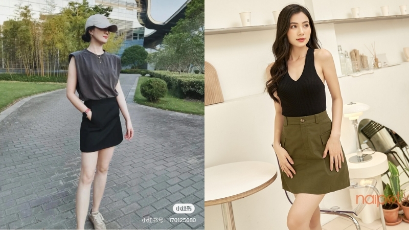 Phối váy chữ A với áo tank top 