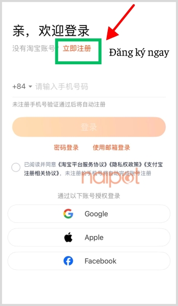 Bấm chọn dòng chữ Đăng ký ngay 