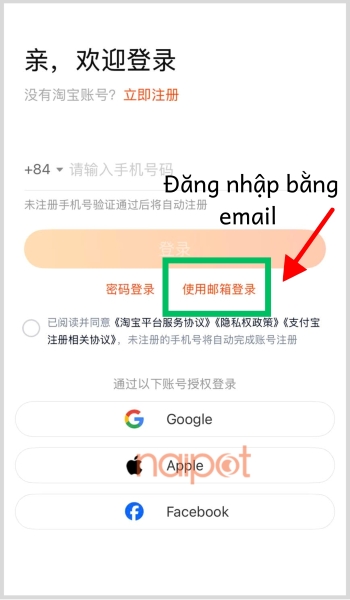 Chọn đăng nhập bằng Email 