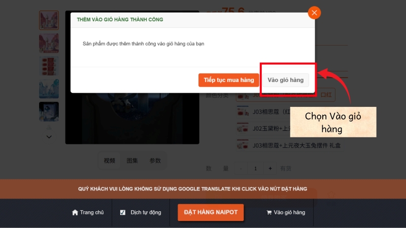 Chọn vào Giỏ hàng 