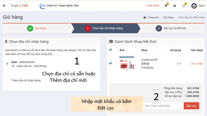 Chọn địa chỉ nhận hàng 