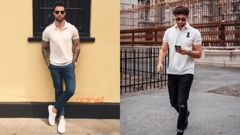 Áo polo nam Trung Quốc phối với quần jean