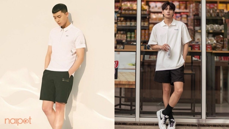 Áo polo nam Trung Quốc mặc cùng quần short 