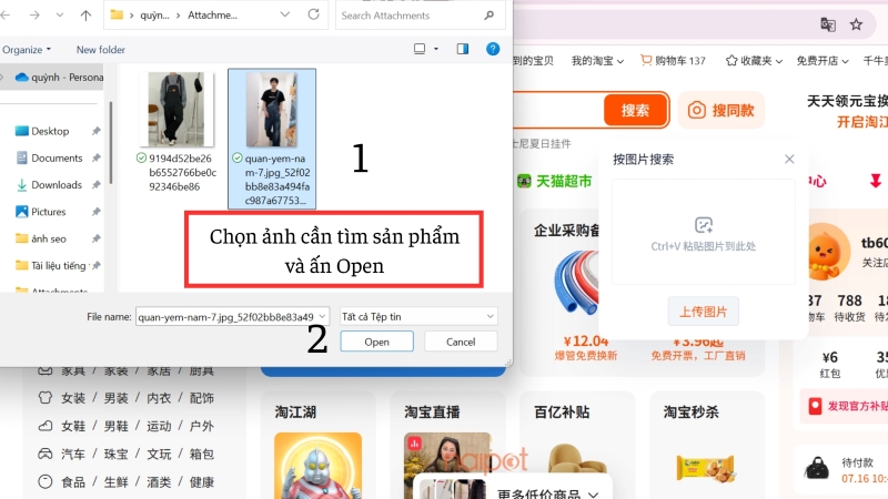 Chọn ảnh cần tải lên và ấn Open Chọn ảnh cần tải lên và ấn Open