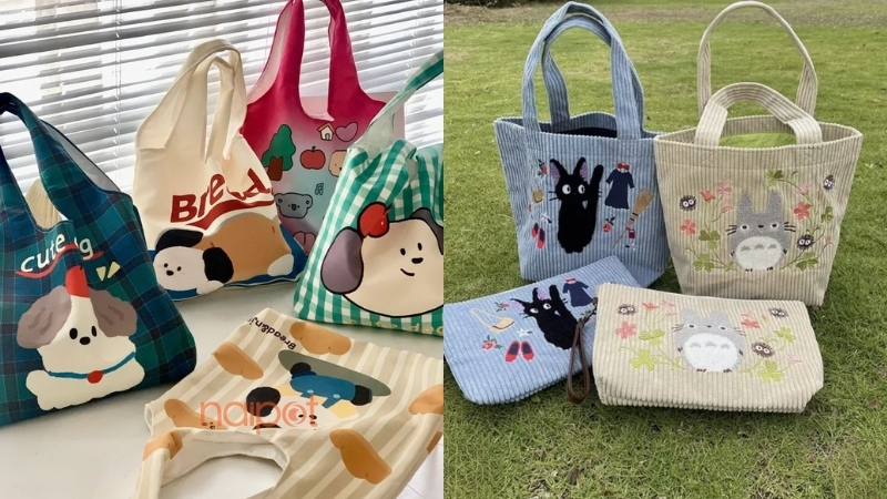 Túi tote Trung Quốc in hoạt hình kiểu Ulzzang Túi tote Trung Quốc in hoạt hình kiểu Ulzzang