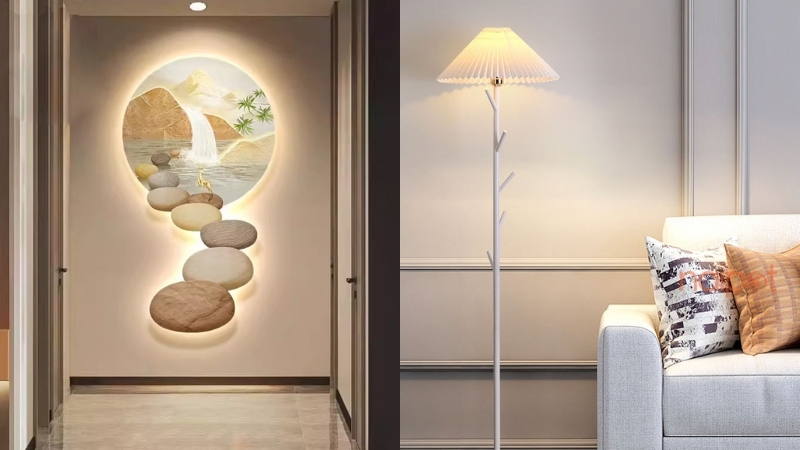 Tranh trang trí treo tường và đèn decor