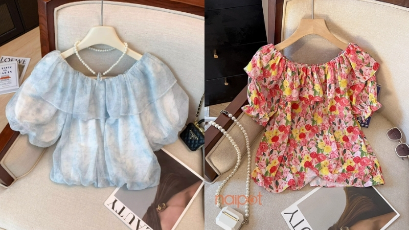 Áo voan Trung Quốc trễ vai