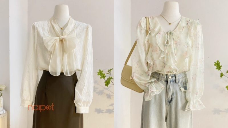 Áo voan Trung Quốc dáng tay dài 