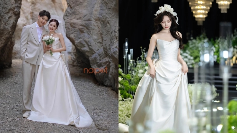 Váy cưới dáng chữ A có nơ 