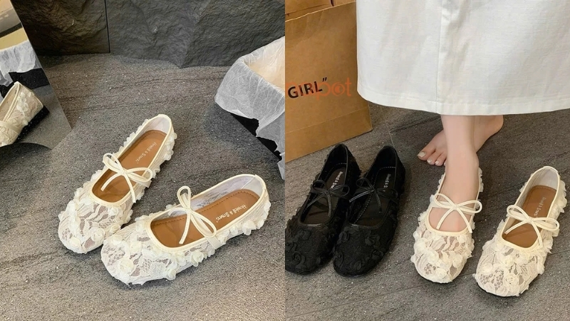 Giày búp bê Trung Quốc ren hoa 3D Giày búp bê Trung Quốc ren hoa 3D