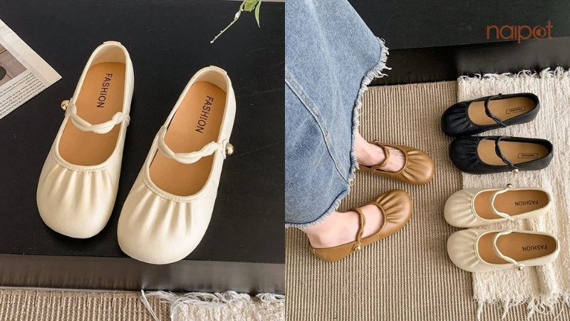 Giày búp bê Trung Quốc mũi tròn nhún Giày búp bê Trung Quốc mũi tròn nhún