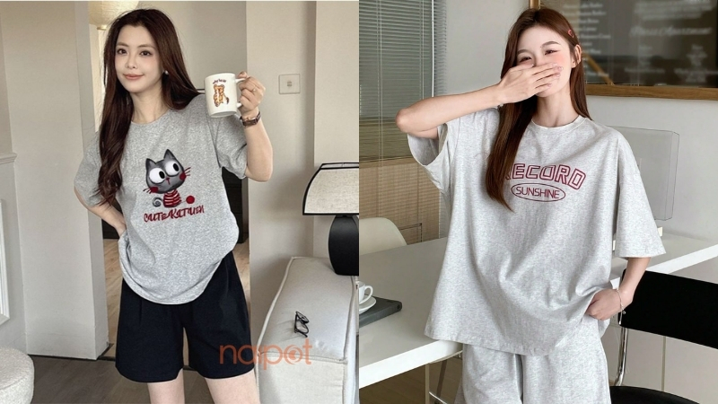 Set cotton dày dặn, in họa tiết cute Set cotton dày dặn, in họa tiết cute