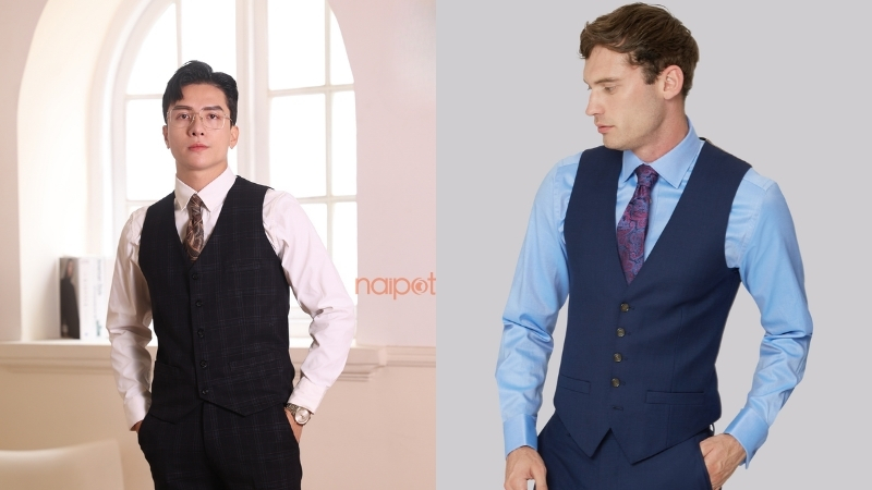 Áo gile nam Trung Quốc dáng vest công sở 