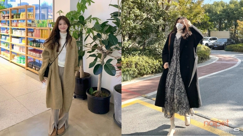 Áo cardigan dáng dài với áo len cổ lọ  Áo cardigan dáng dài với áo len cổ lọ